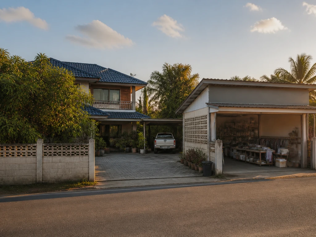 บ้านของครอบครัวและร้านค้าตึกแถวอยู่ในบริเวณเดียวกันในเมืองต่างจังหวัด เหมาะกับการดูฮวงจุ้ยหลายจุดในทริปเดียว