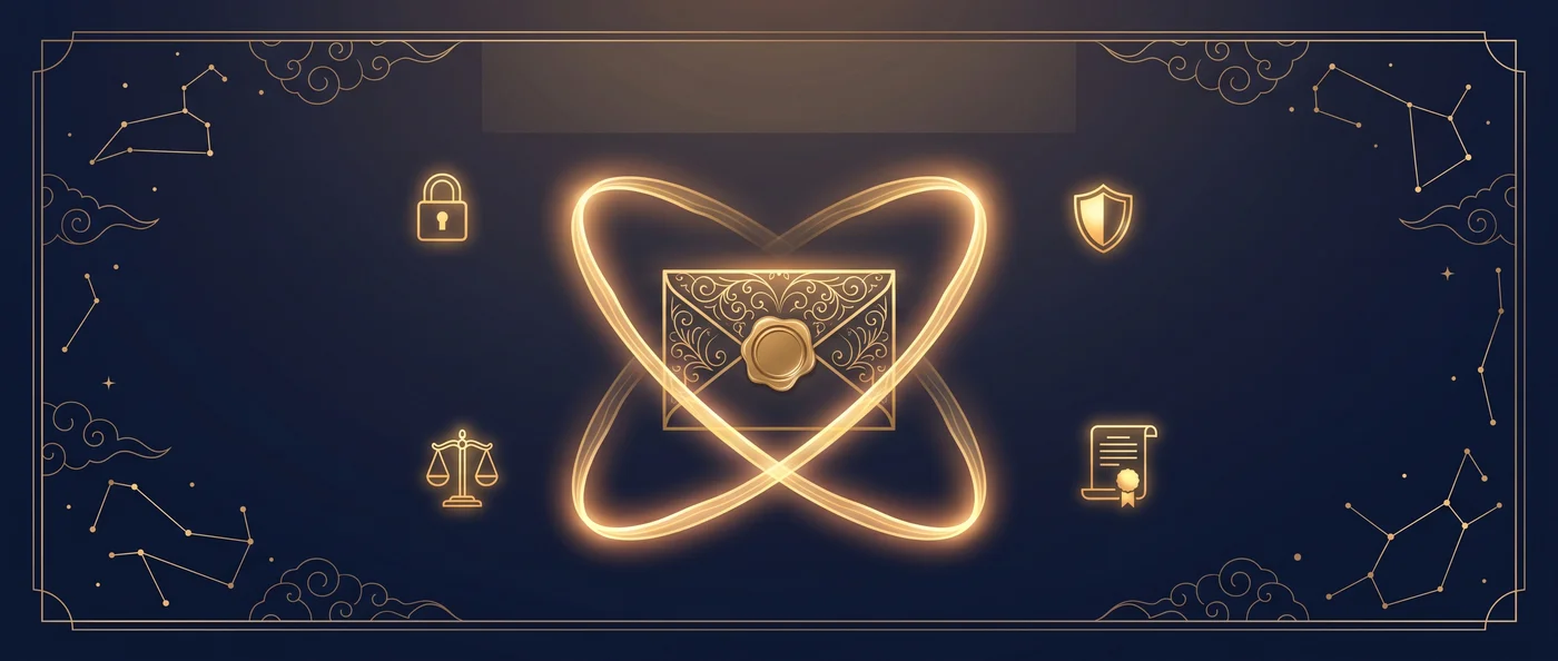 Legal / Privacy page hero — abstract gold constellations and shield illustration on navy