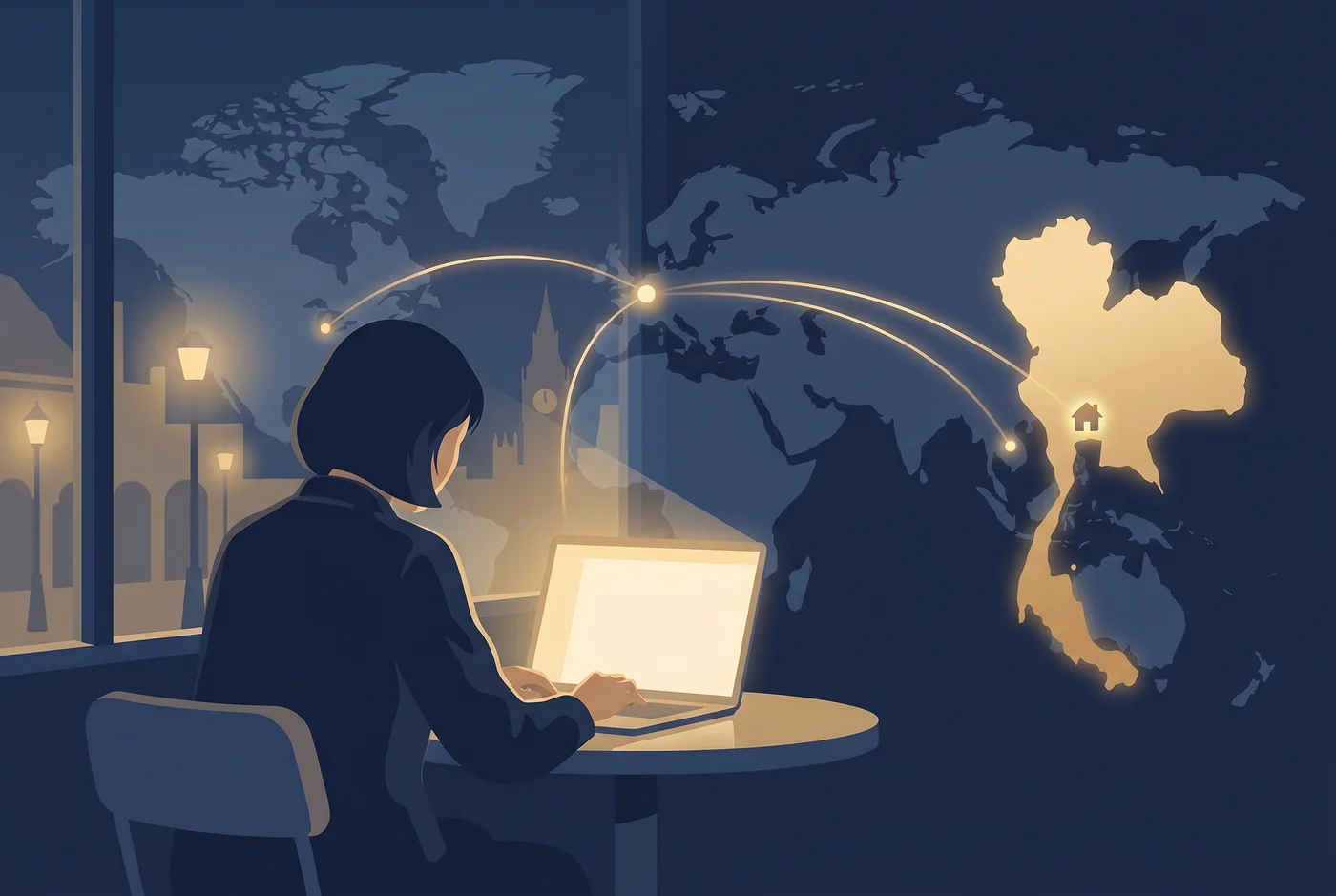 คนไทยในต่างประเทศใช้แล็ปท็อปเชื่อมต่อกับบ้านในไทยจากระยะไกล