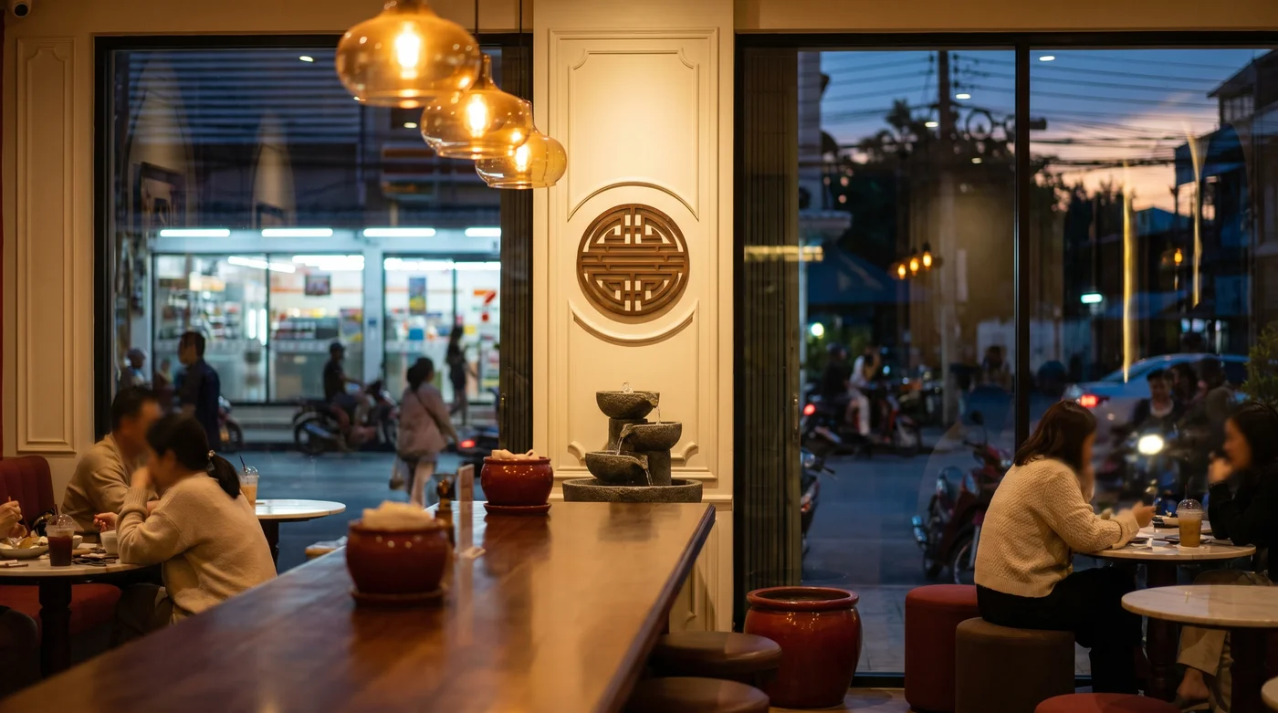 คาเฟ่และร้านอาหารของลูกค้าซินแสแบงค์ โทนอบอุ่น